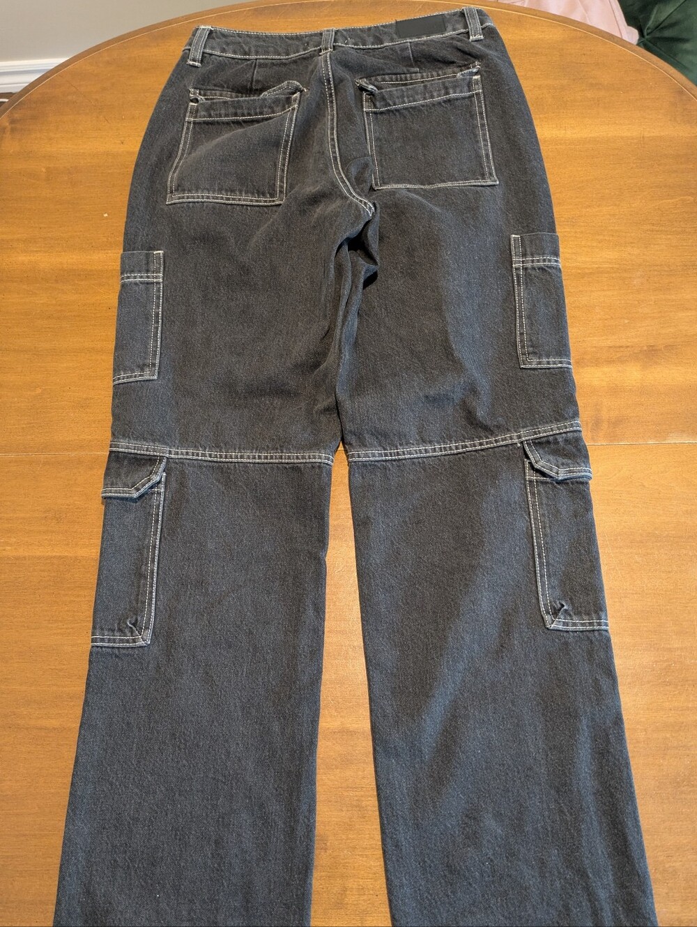 twik Black Bootcut Cargo Jeans with Contrast Stitching